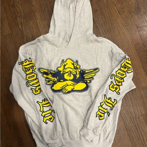 Boys Lie Gray Hoodie with Yellow Graphic - Picture 1 of 6